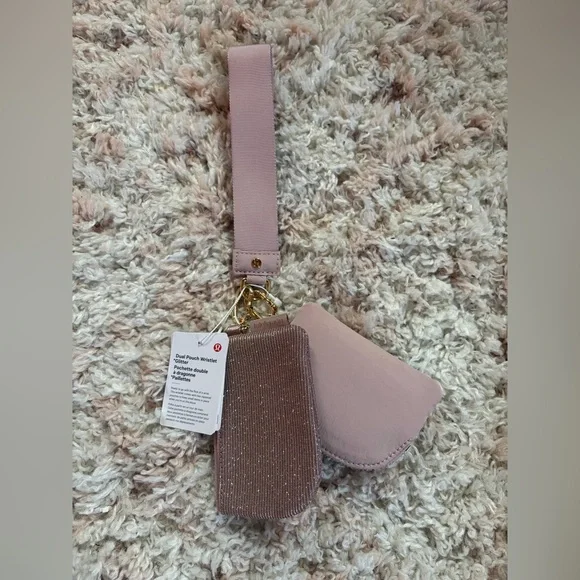 Lululemon Dual Pouch Wristlet Glitter Pink Champagne/ Mink Berry/ Gold - Picture 4 of 8